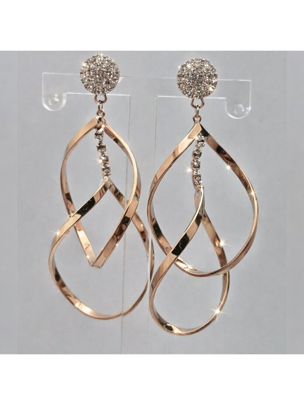 Twist Teardrop Dangle Earrings Rhinestone Studs Gold Tone 925 Sterling Silver